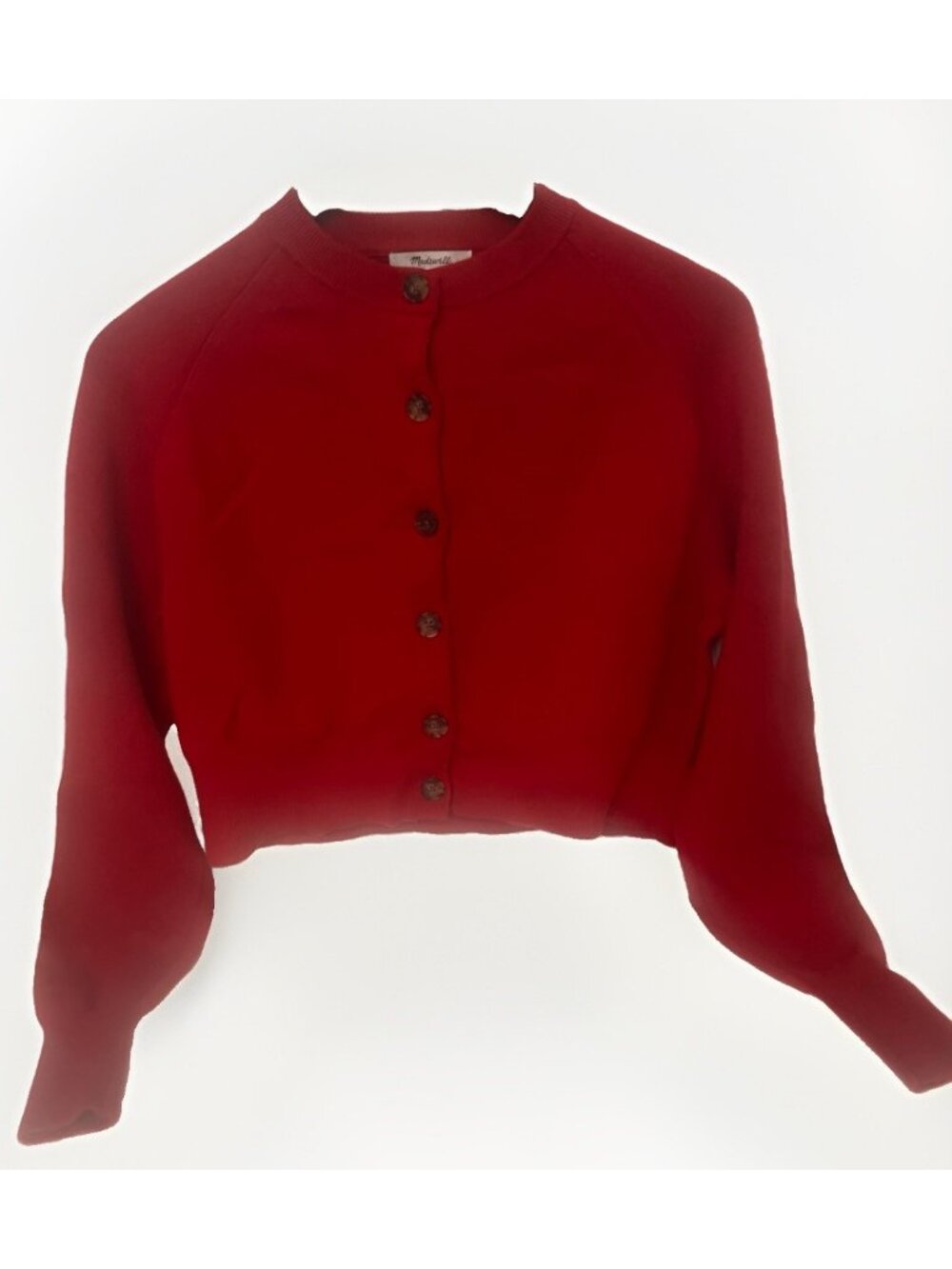 Madewell Size Small Raglan-Sleeve Cropped Cardigan in Merino Wool Soft Red. K